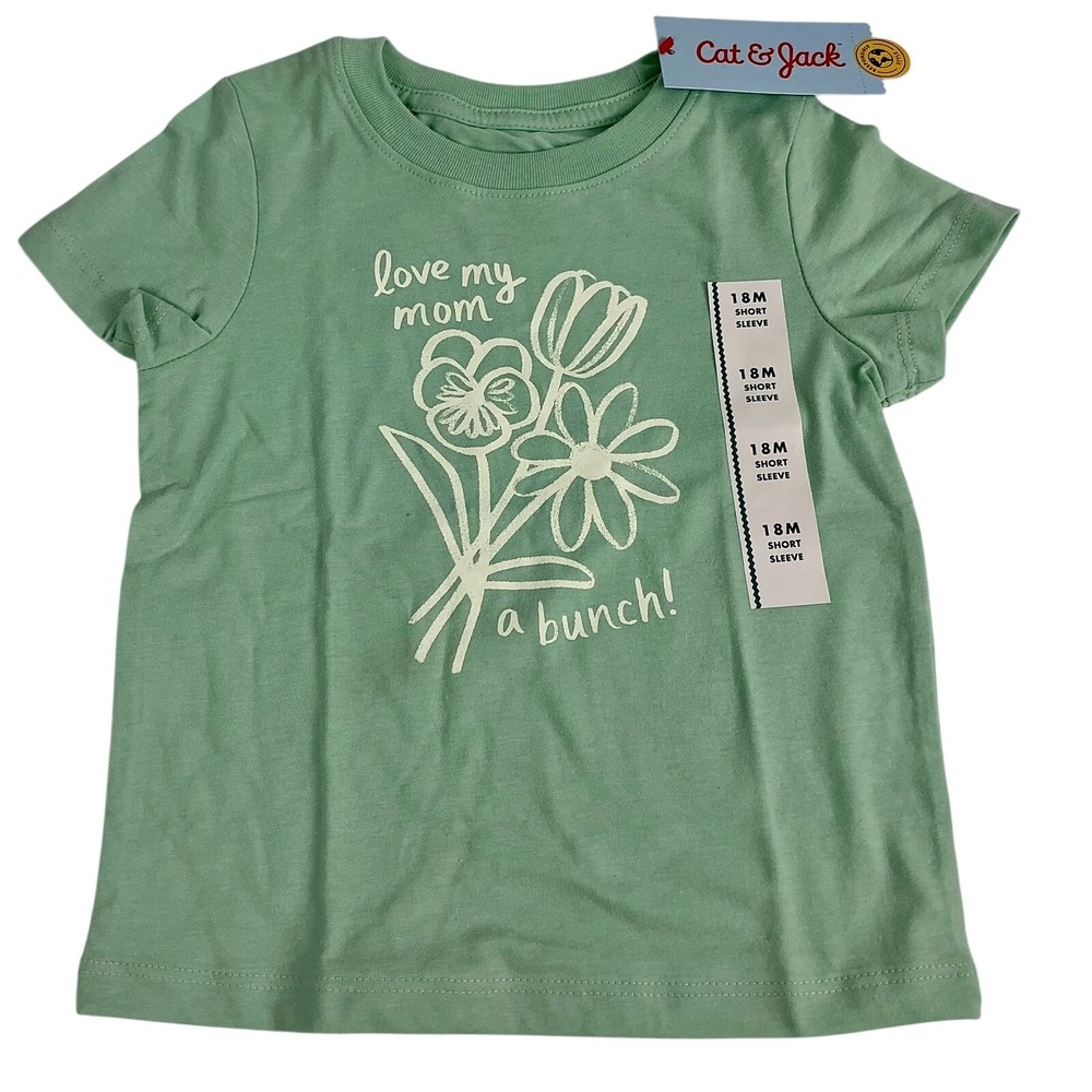 2 Cat Jack Toddler Girls 18M Mint Green Short Sleeve Love My Mom Graphic T Shirt
